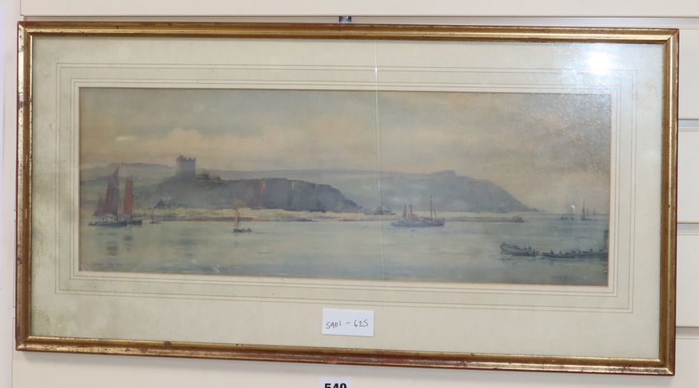 Frank Wood, watercolour, Mount Batten, signed and dated 1922, 18 x 52.5cm